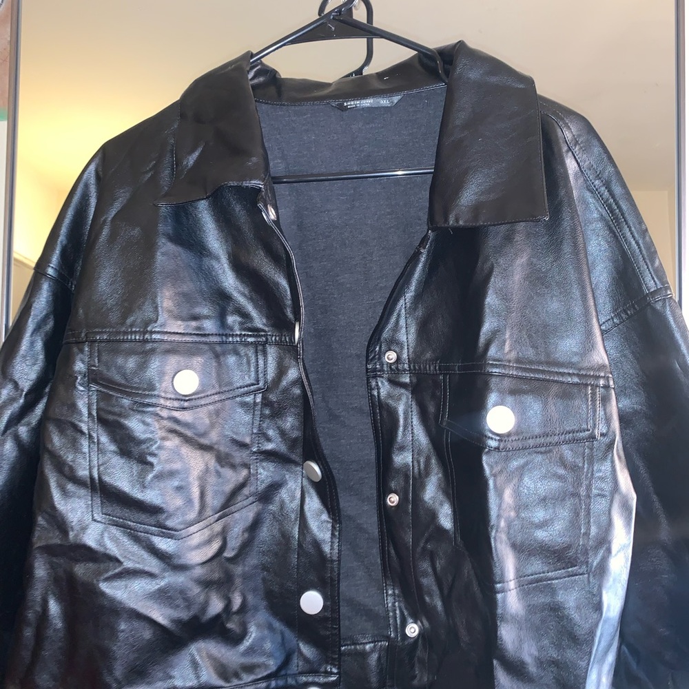 Black cropped leather jacket